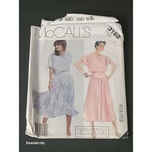 Vtg McCall’s Pattern #3162 Miss 8  Pull-over Dress 1987 Shoulder Pads Cut